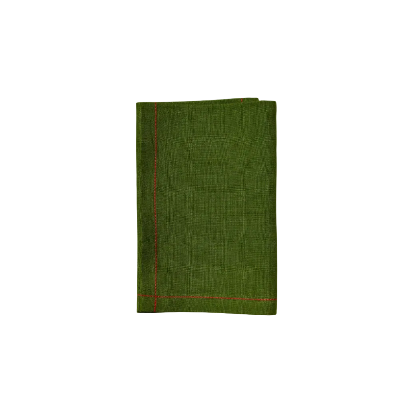 Forest Green Linen Napkin with Red Stitch