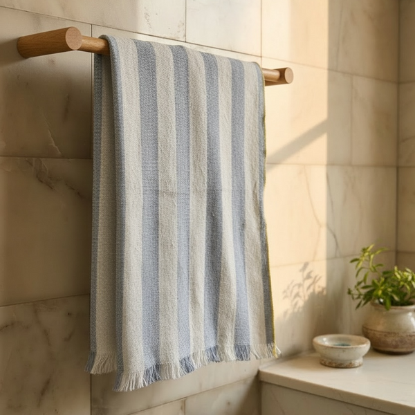 Blue Fresh Fella Tea Towel | Block-Printed Cotton | 18x26 in
