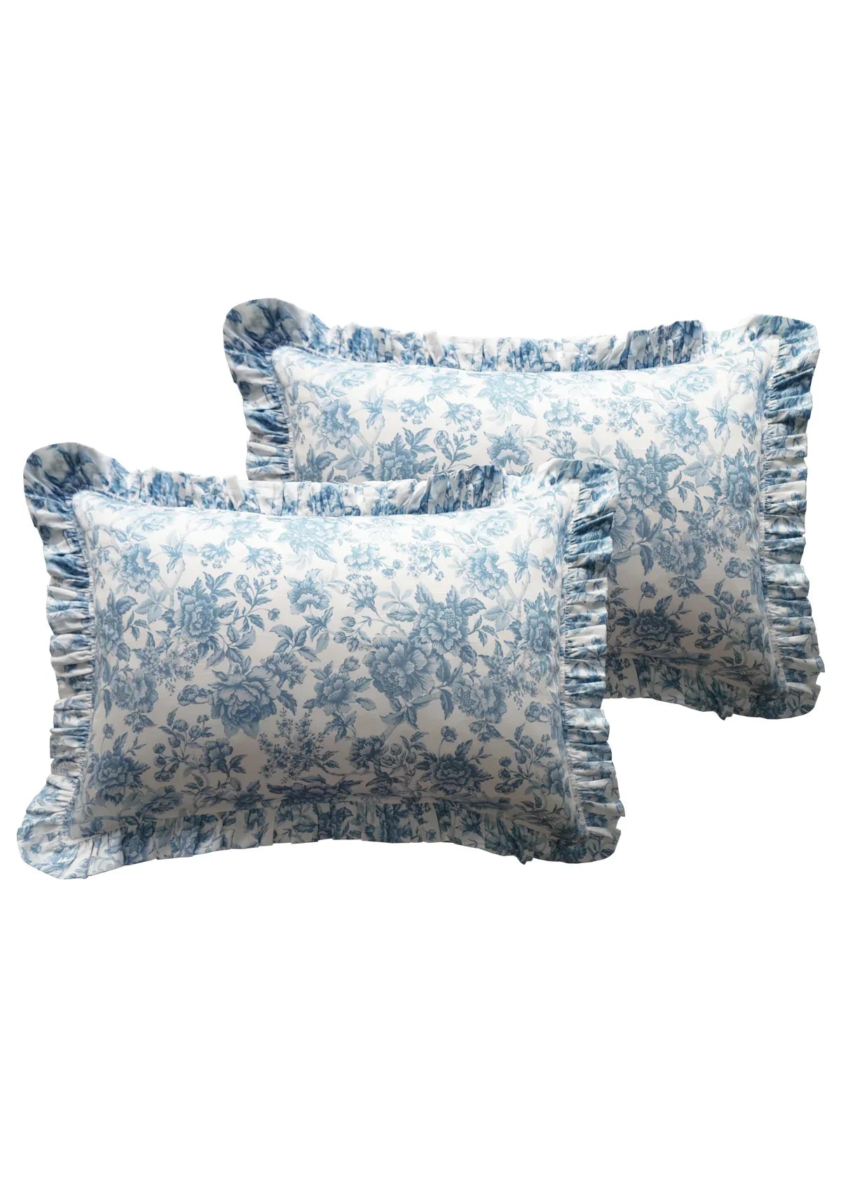 Frill-Edge Pillowcase Made With Liberty Fabrics & Bridgerton Regency Trail China Blue