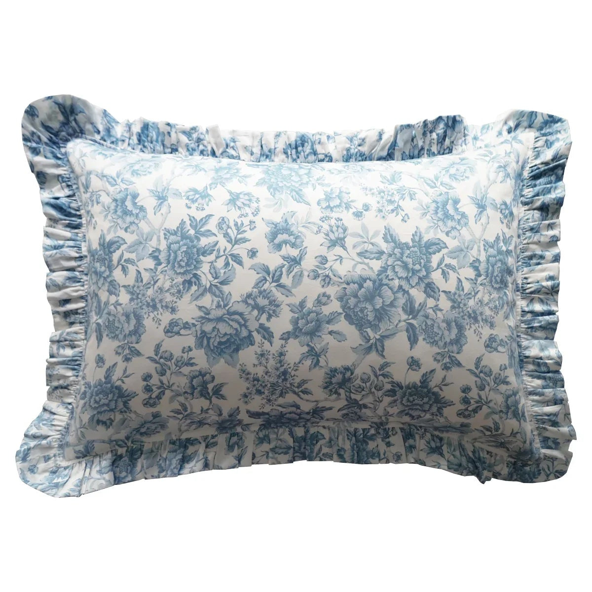 Frill-Edge Pillowcase Made With Liberty Fabrics & Bridgerton Regency Trail China Blue