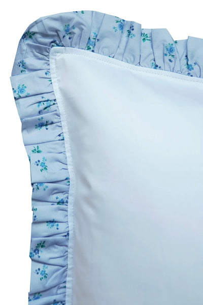Frill-Edge White Duvet Set Made With Liberty Fabrics & Bridgerton Posy Corsage Blue
