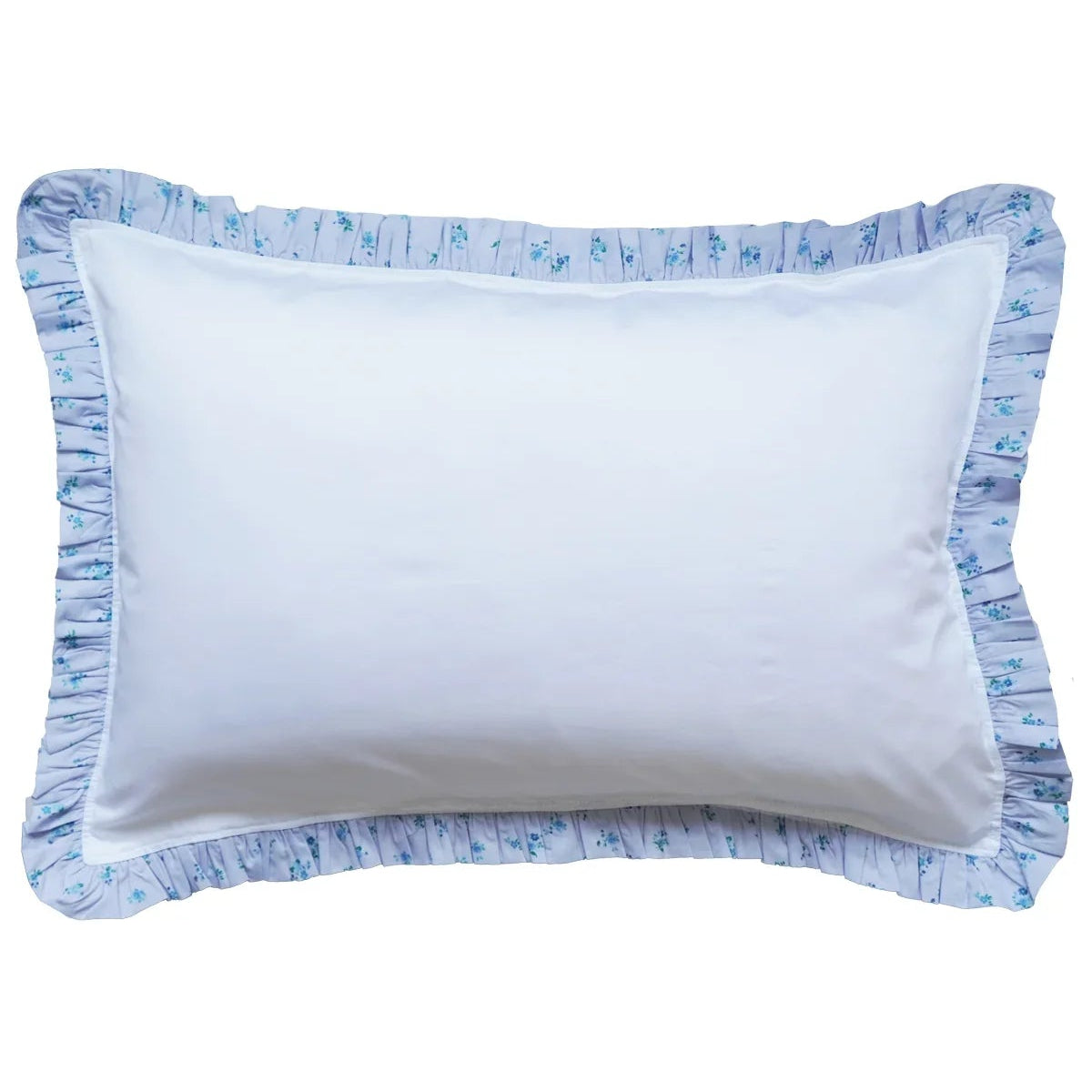 Frill-Edge White Pillowcase Made With Liberty Fabrics And Bridgerton Posy Corsage Blue