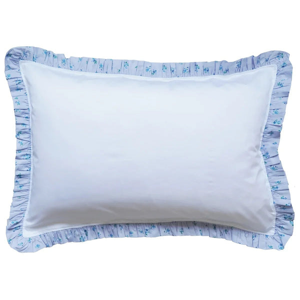 Frill-Edge White Pillowcase Made With Liberty Fabrics And Bridgerton Posy Corsage Blue
