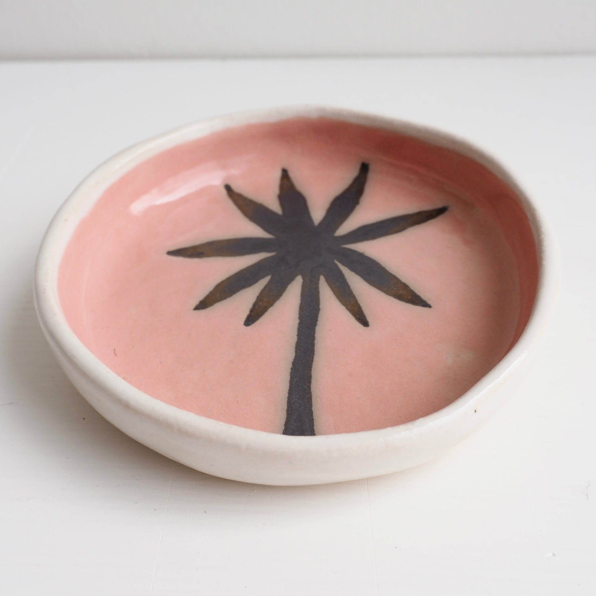 Handmade Pink And Gold Ceramic Palm Tree Ring Dish