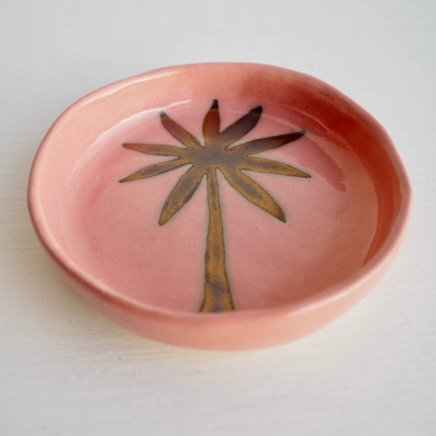 Handmade Pink And Gold Ceramic Palm Tree Ring Dish