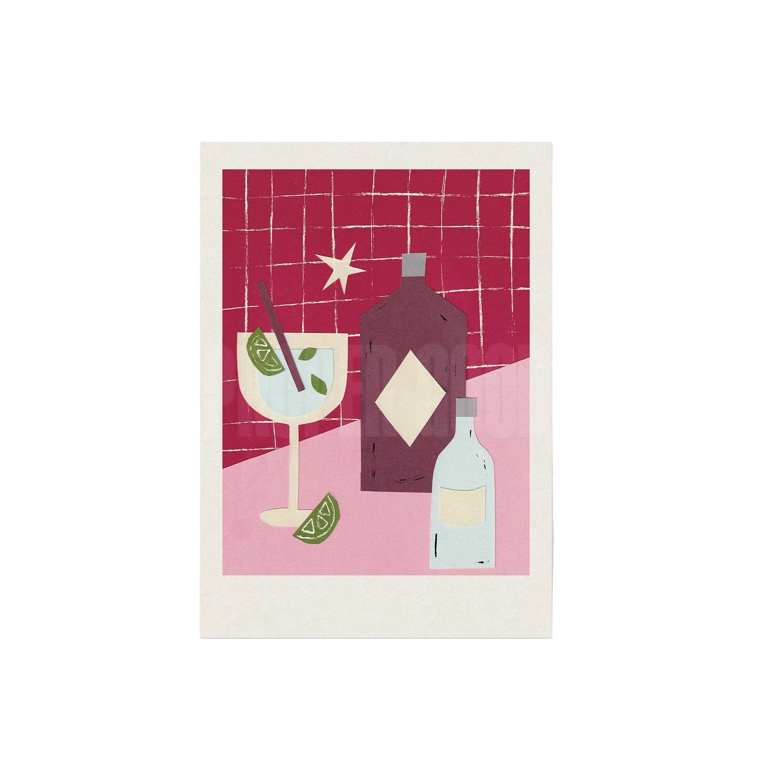 Gin Night Hand Collaged Print
