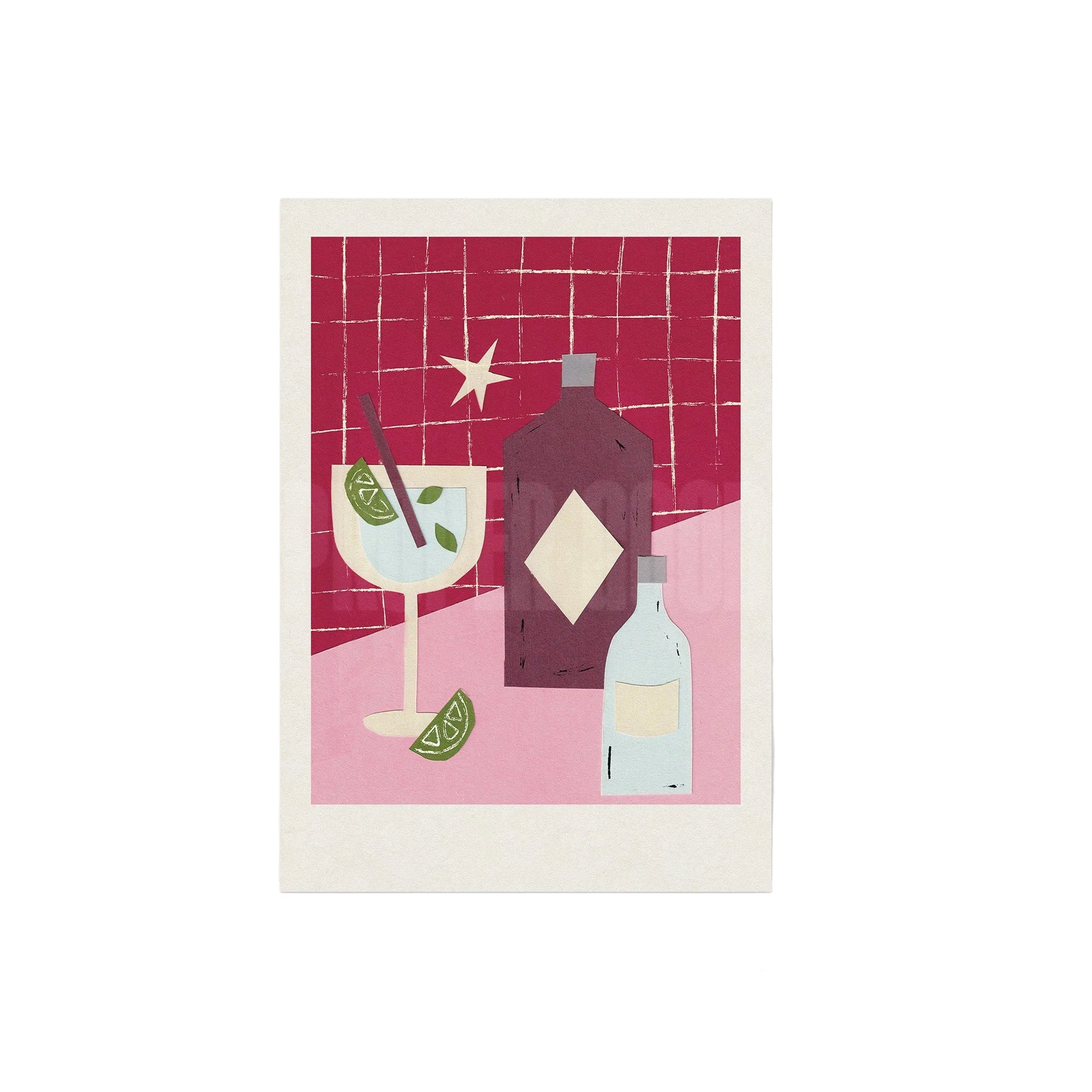 Gin Night Hand Collaged Print
