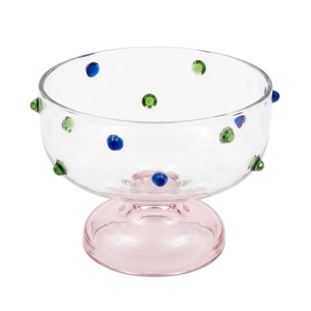 Pink Borosilicate Glass Dessert Bowl | Confetti Dot Rim | Set of 2