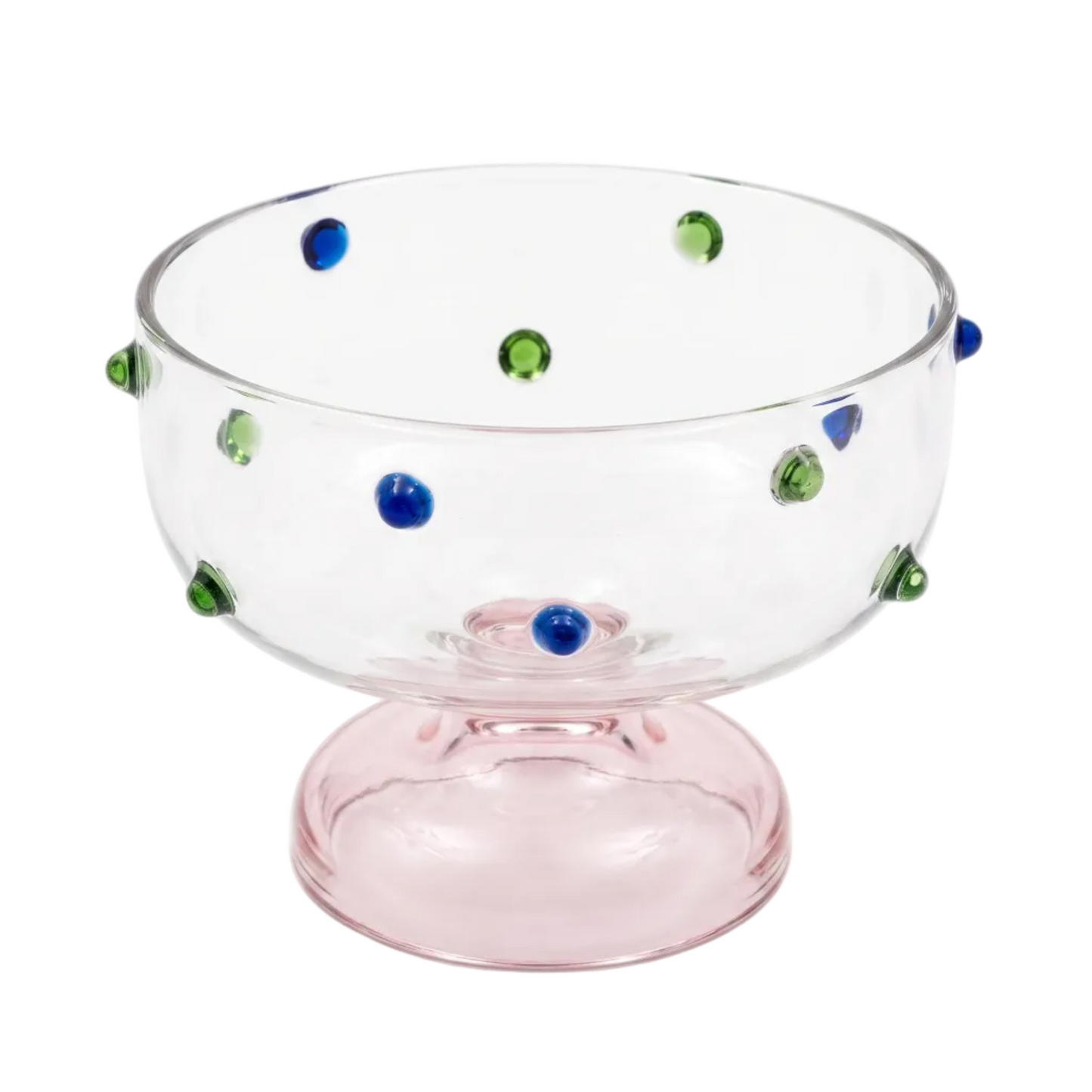 Pink Borosilicate Glass Dessert Bowl | Confetti Dot Rim | Set of 2