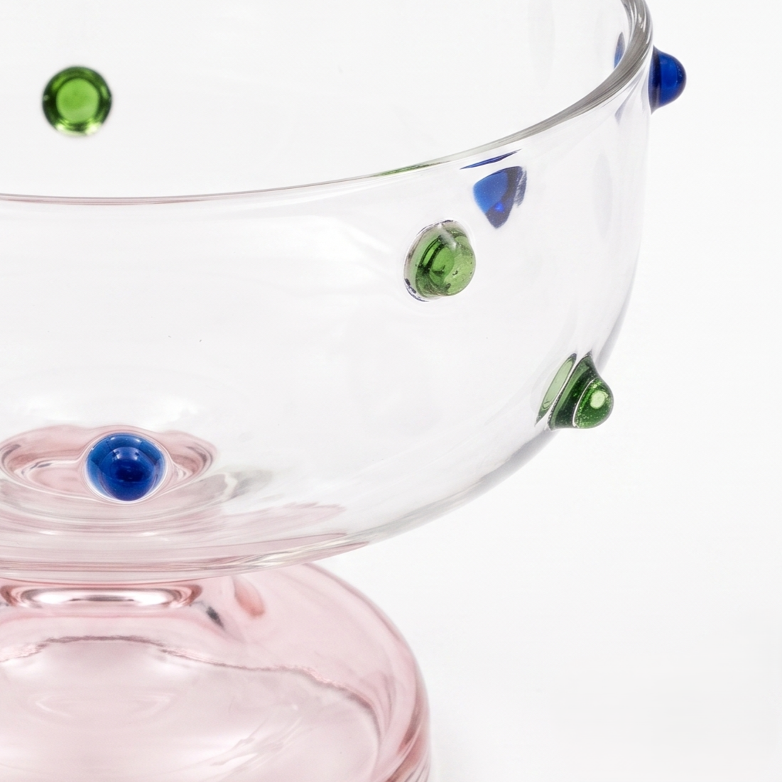 Pink Borosilicate Glass Dessert Bowl | Confetti Dot Rim | Set of 2