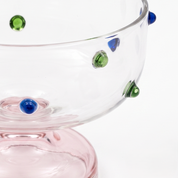 Pink Borosilicate Glass Dessert Bowl | Confetti Dot Rim | Set of 2