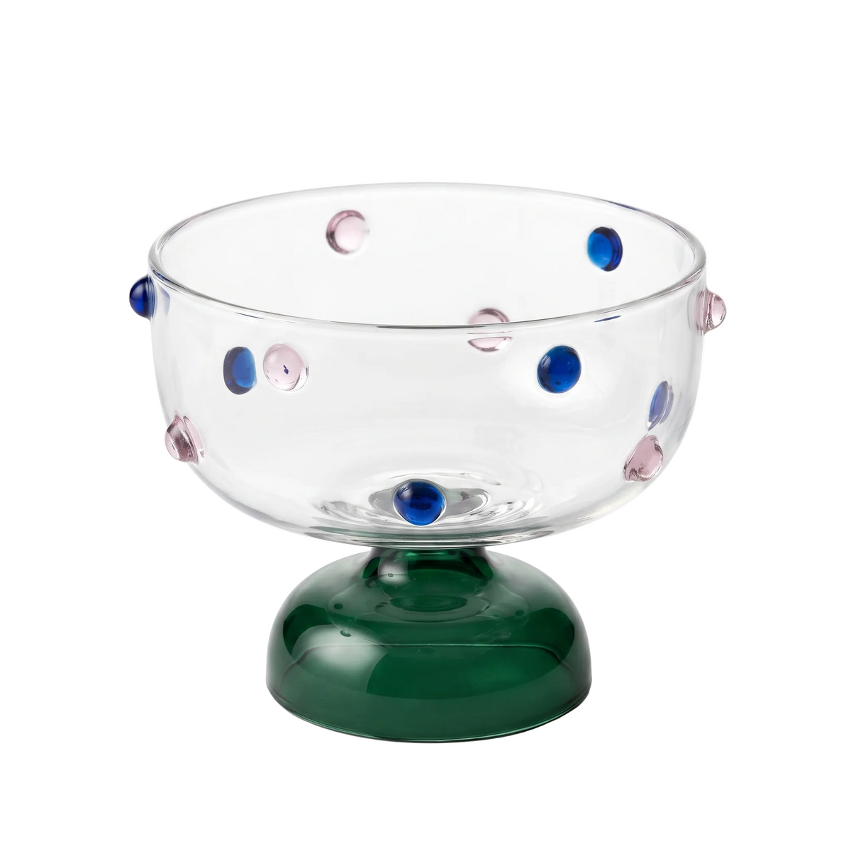 Blue Borosilicate Glass Dessert Bowl | Confetti Dot Rim | Set of 2