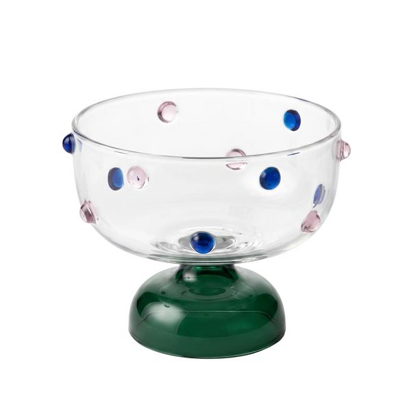 Blue Borosilicate Glass Dessert Bowl | Confetti Dot Rim | Set of 2