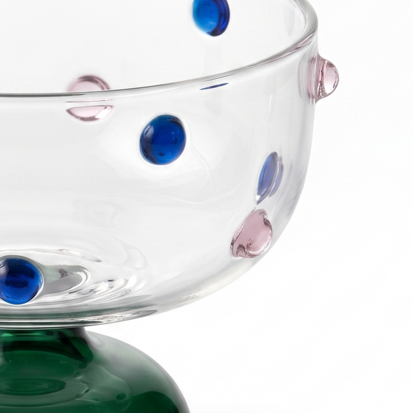 Blue Borosilicate Glass Dessert Bowl | Confetti Dot Rim | Set of 2