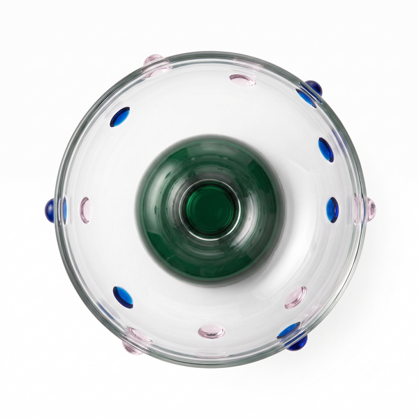 Blue Borosilicate Glass Dessert Bowl | Confetti Dot Rim | Set of 2