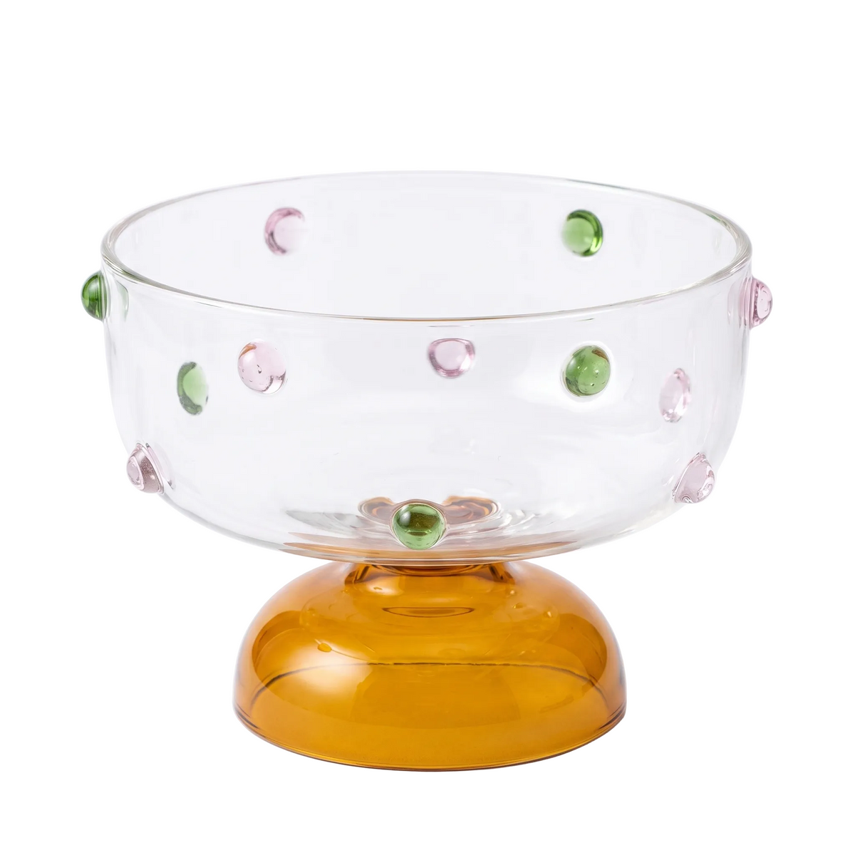 Amber Borosilicate Glass Dessert Bowl | Confetti Dot Rim | Set of 2