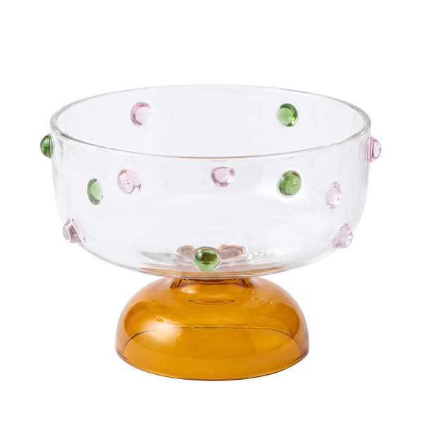 Amber Borosilicate Glass Dessert Bowl | Confetti Dot Rim | Set of 2