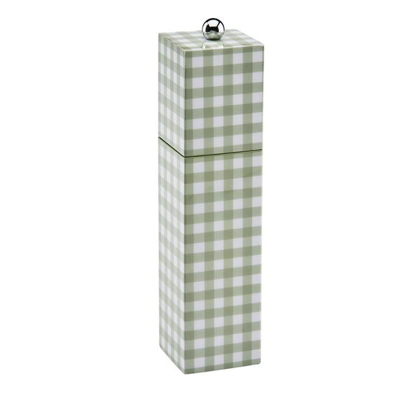 Sage Gingham Square Pillar Salt or Pepper Mill-