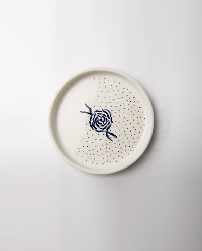 GOLDEN DOT HANDPAINTED CERAMIC PLATE WITH BLUE ROSE