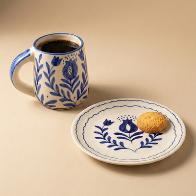 Blue Anaar Ceramic Breakfast Set Bowl Mug Plate 3 Piece Handmade - Casa Amarosa