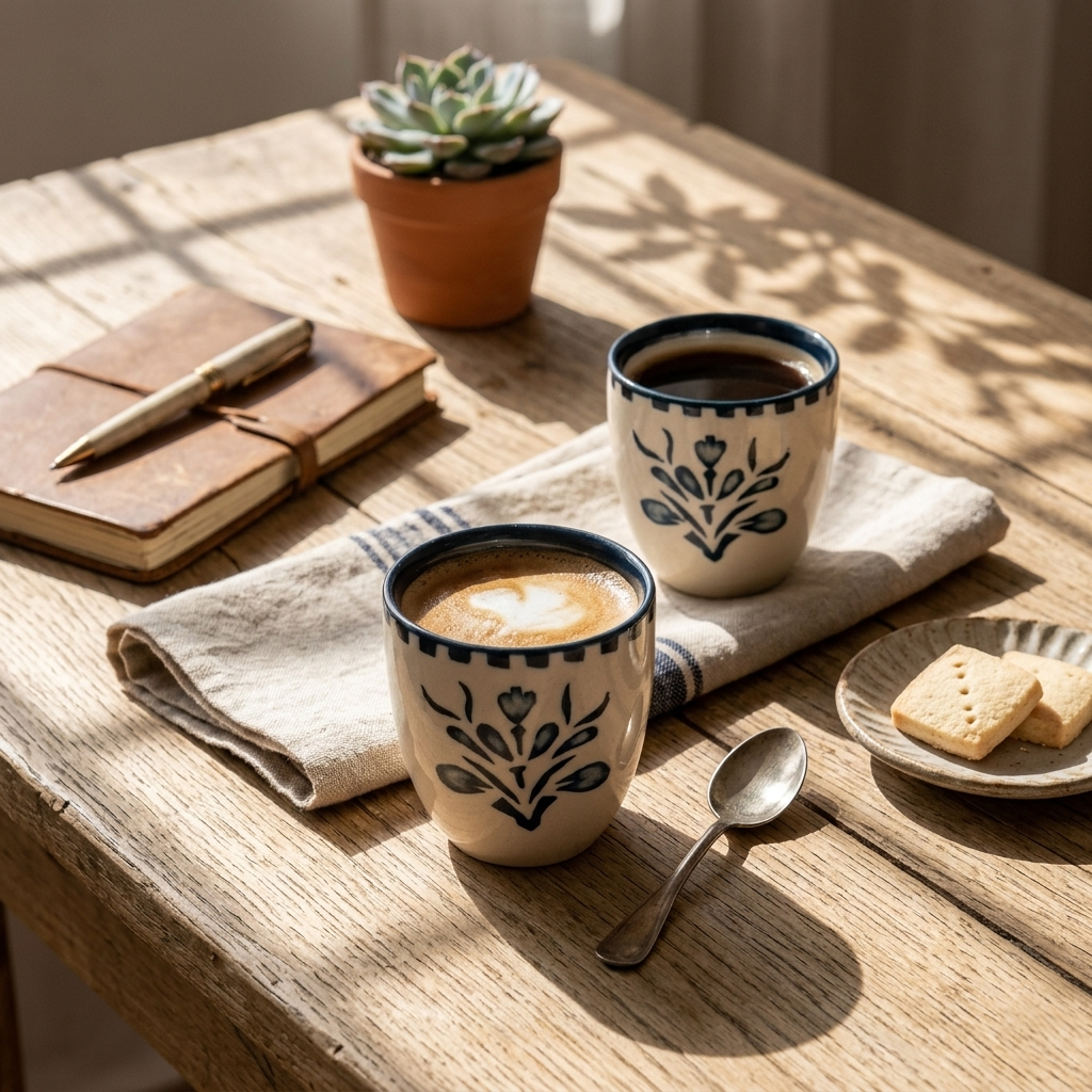 Teal Montane Ceramic Cup | Handpainted Ceramic | 3x3x3 in (Set of 2)