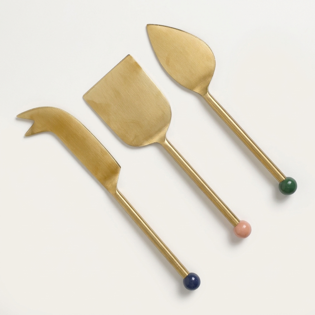 Brass Finish Cheese Knife Set , (Set of 3) - 6.5 x 2 Inches