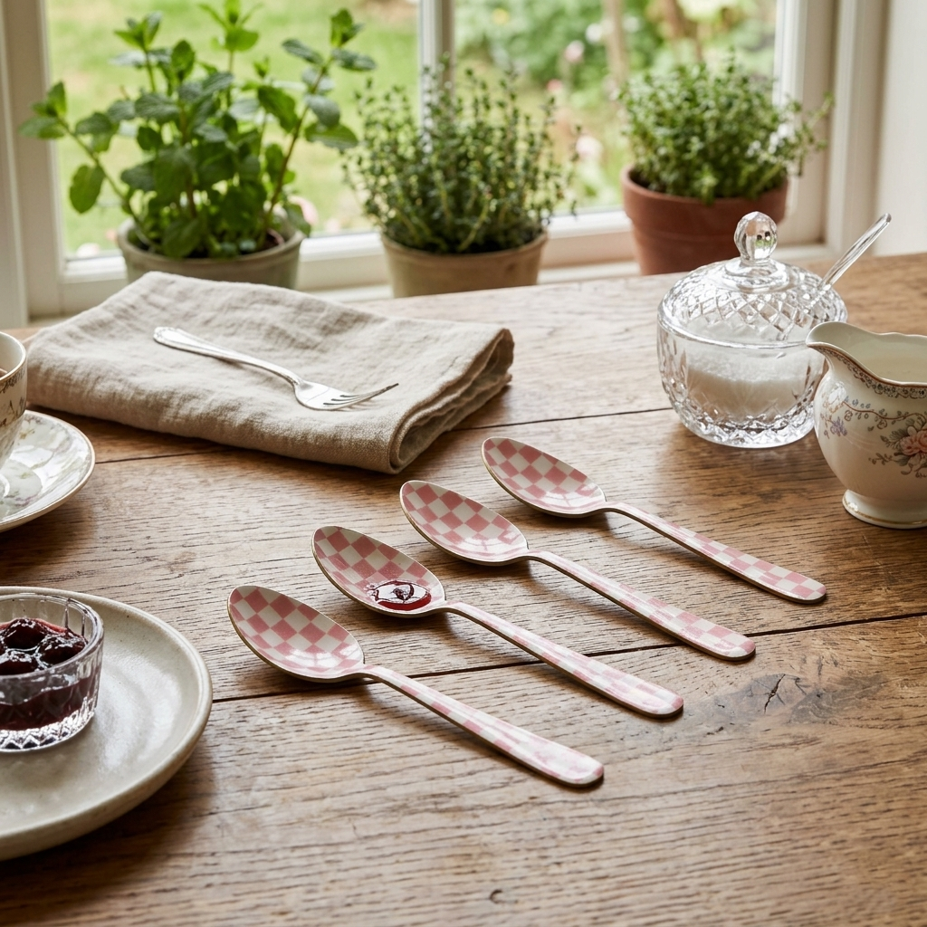 Pink Enamel Spoon Set of 4 5.4x1 Inches - Casa Amarosa