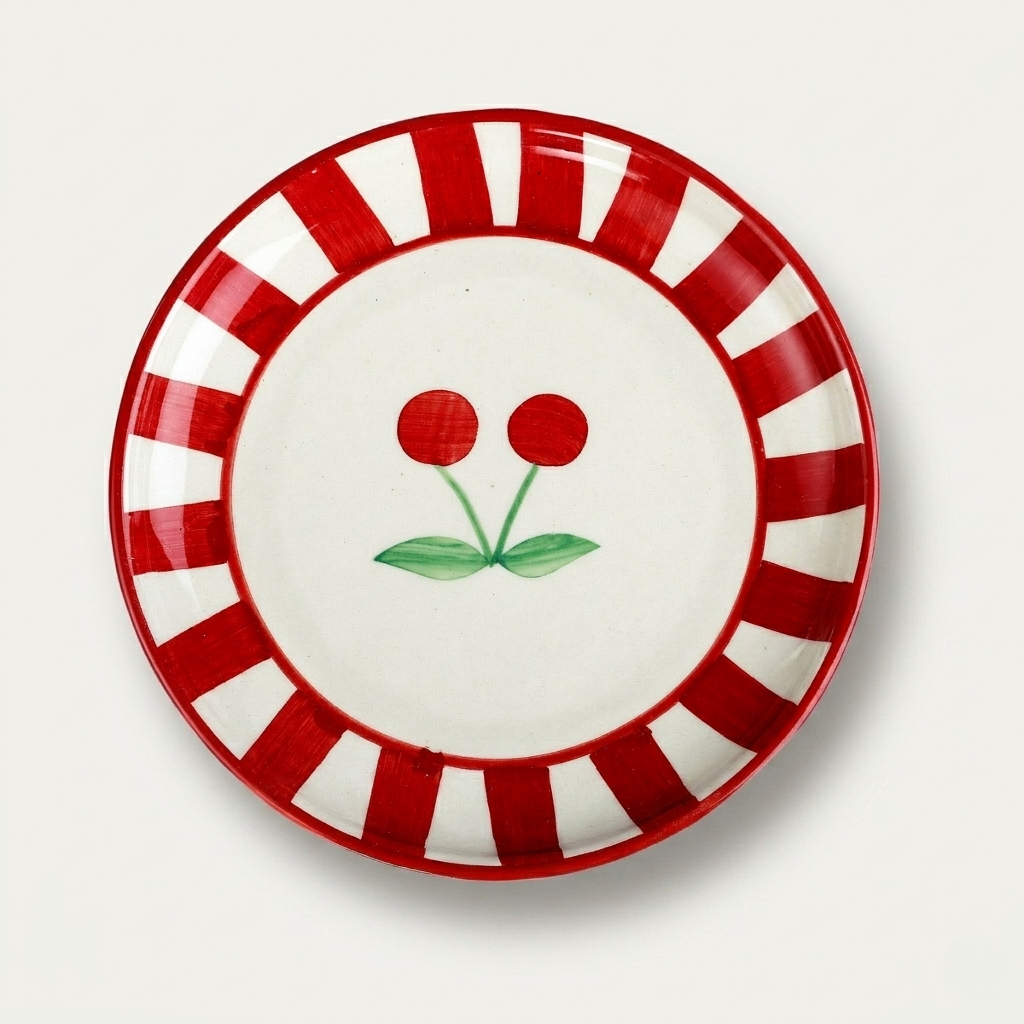 Ceramic Cherry Dessert Plate - Red