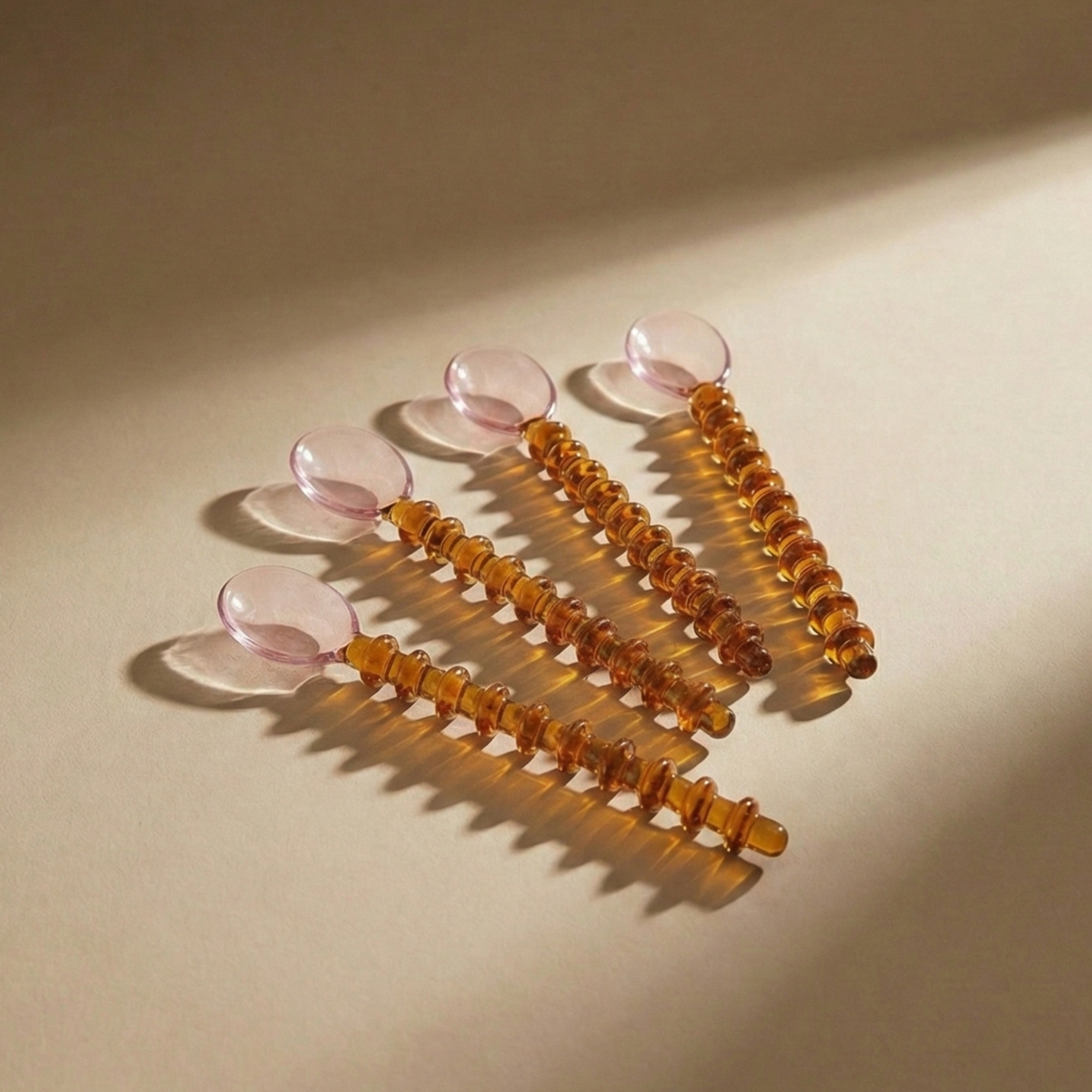 Glass Spoon with Beaded Handle Pink Amber (Set of 4)