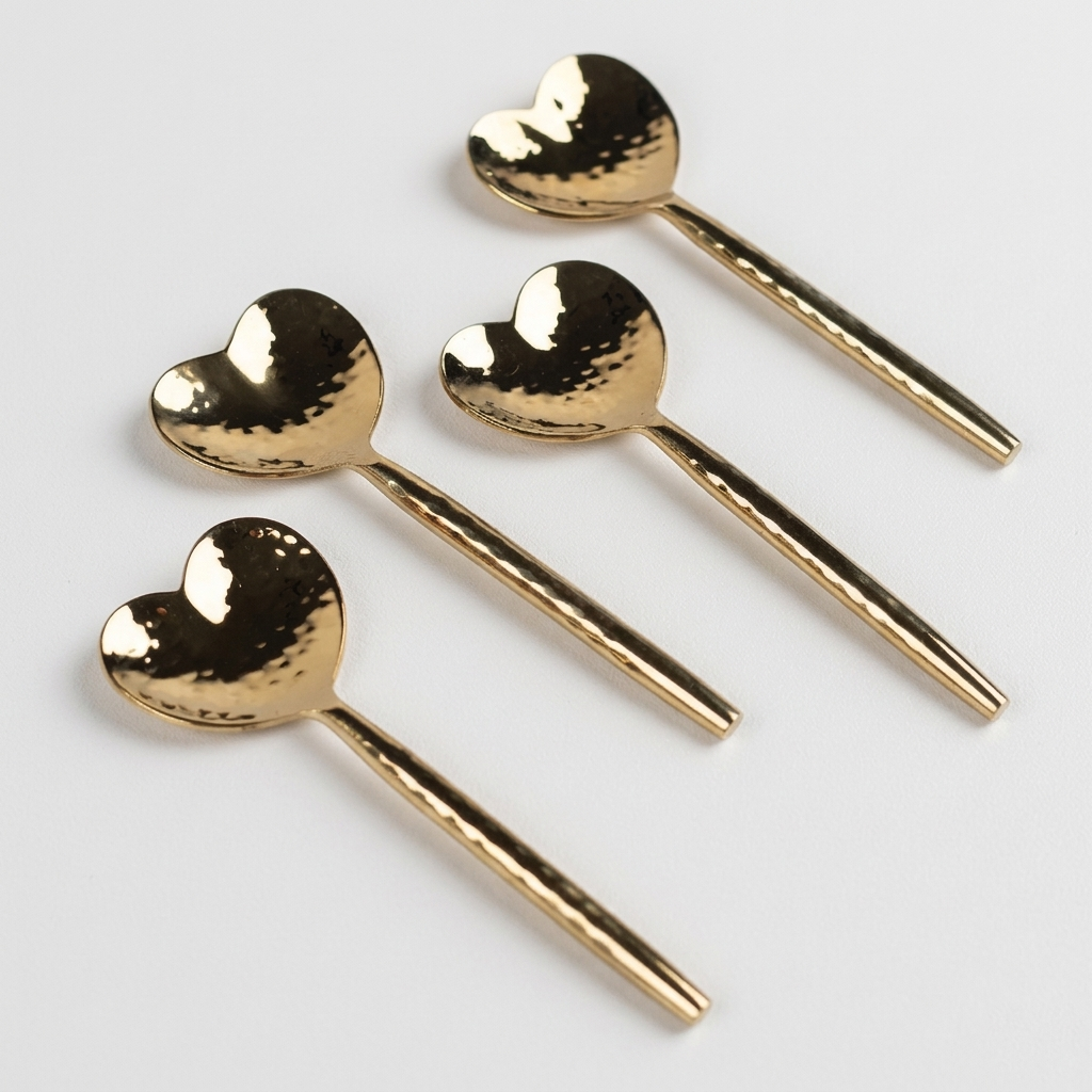 Heart-Shaped Brass Cocktail Spoons-(Set of 4) 4.5x1.5 Inches