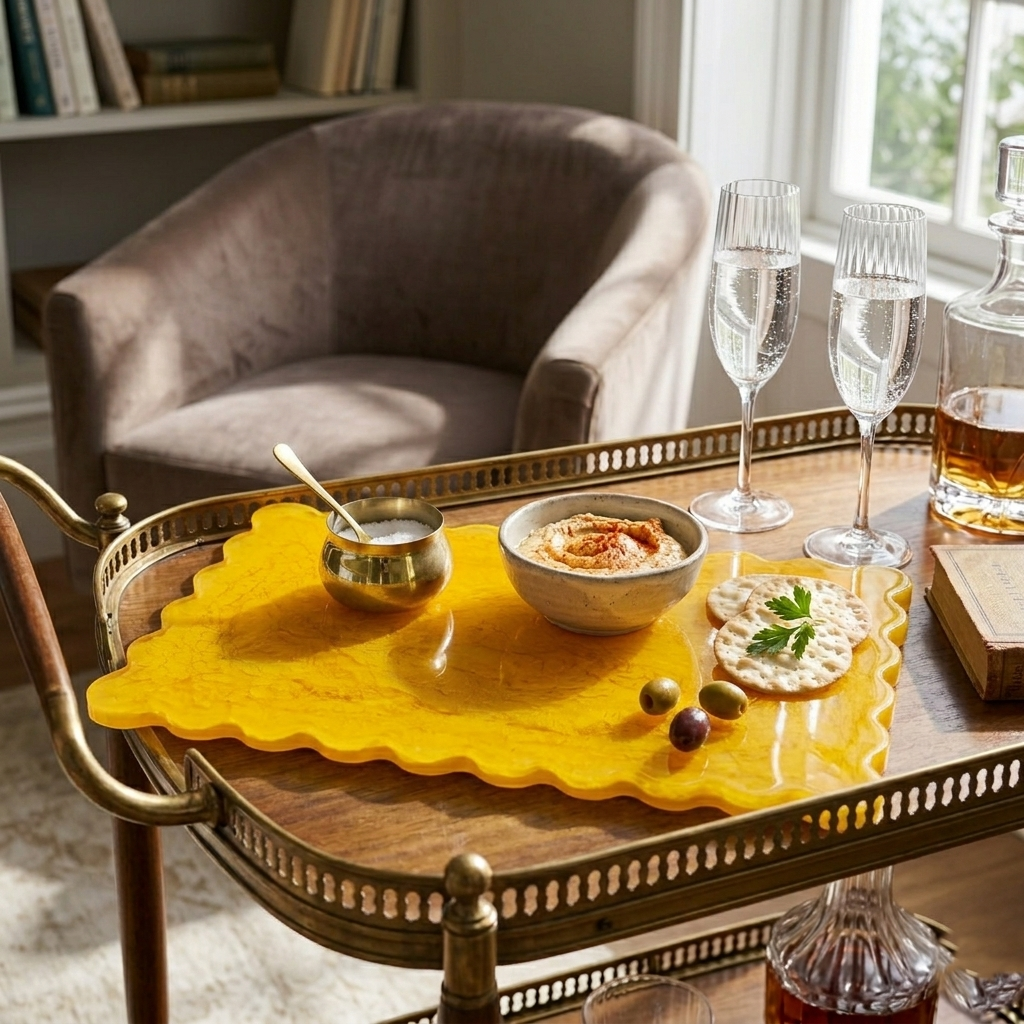 Scallop Rectangular Resin Cheese Board – Mustard , 14 Inches