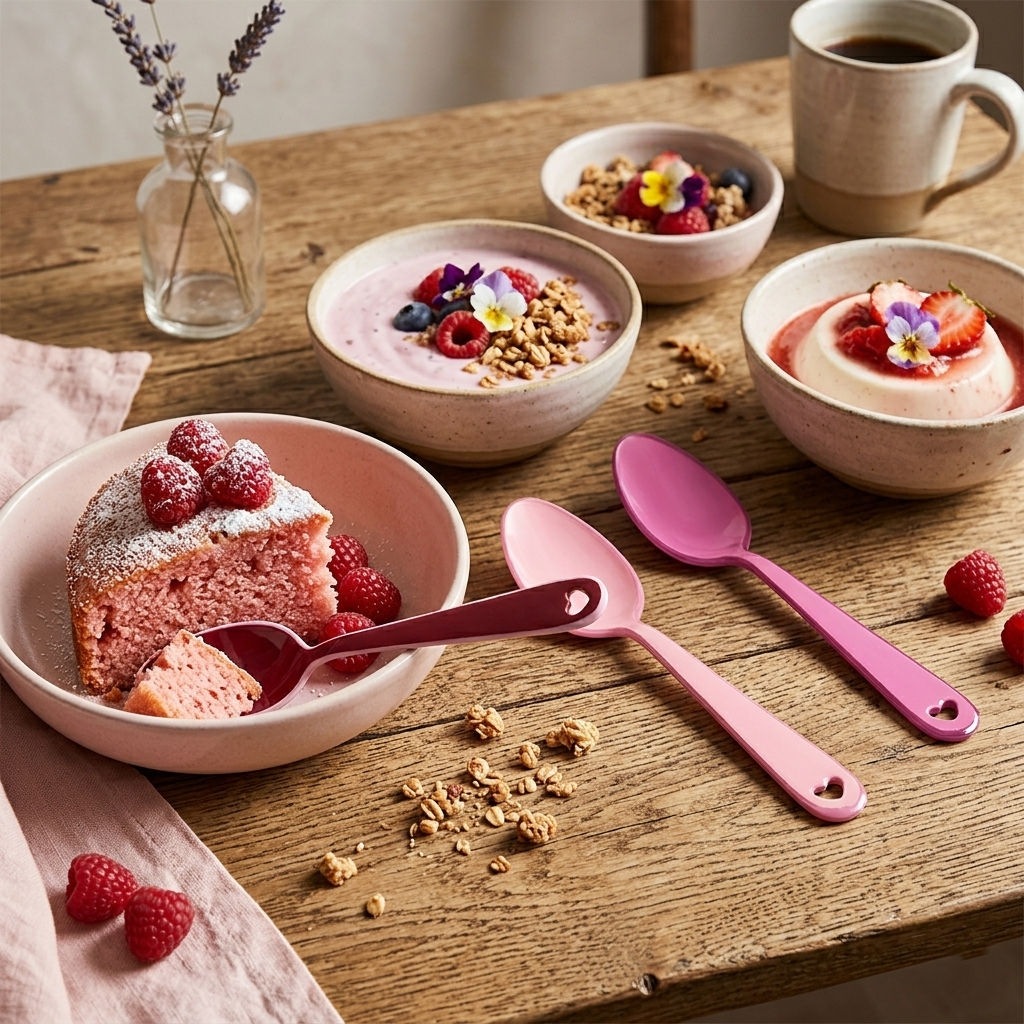 Enamel Spoon Set , Pink (Set of 3) - 5.3 x 1.3 Inches