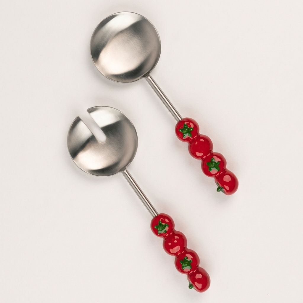 Salad Server with Tomato Handle, (Set of 2 ) - 9.5x3 Inches
