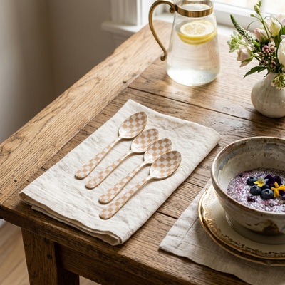 Checkered Enamel Spoon Set of 4 5.4x1 Inches - Casa Amarosa