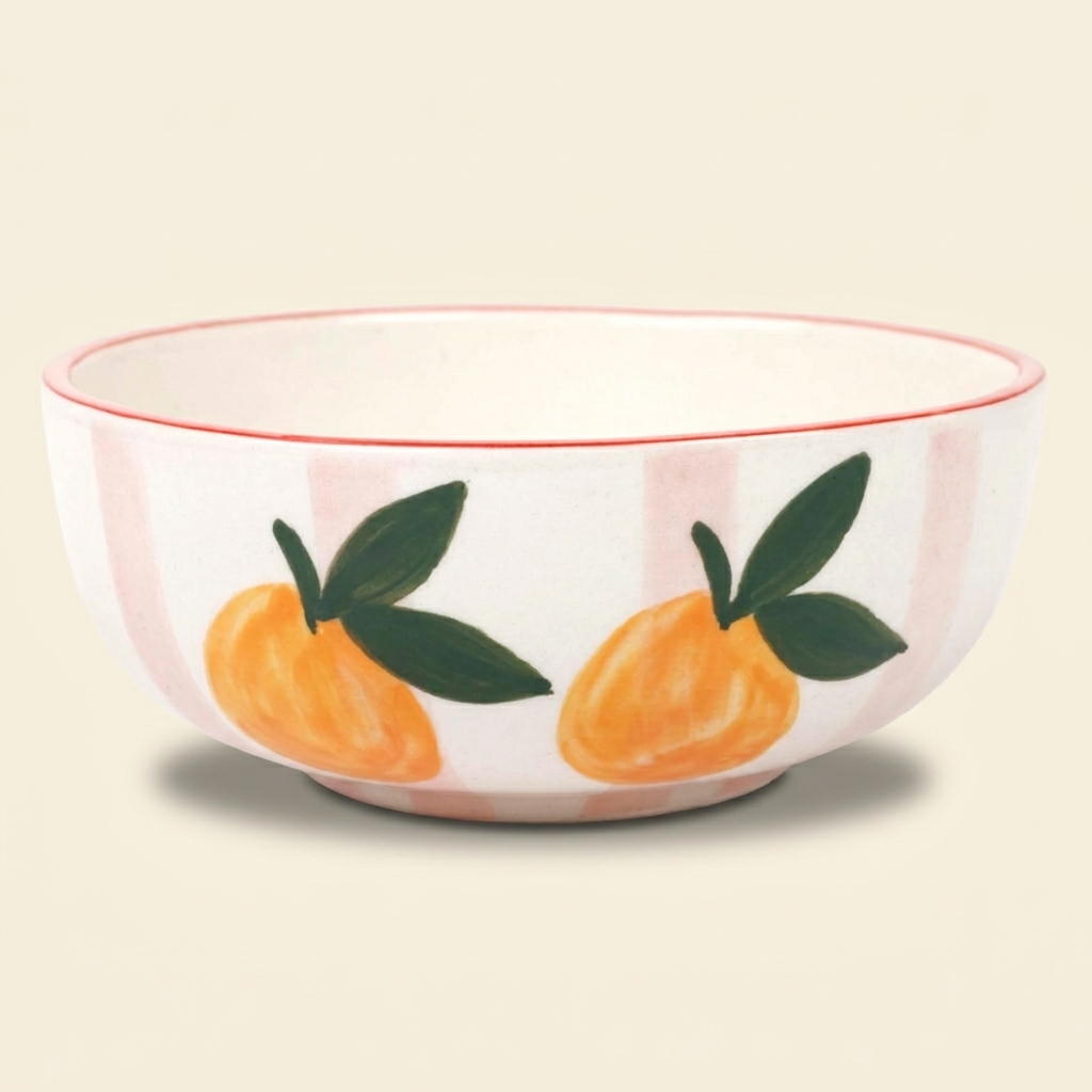 Ceramic Striped Orange Bowl, Pink - 5.5x5.5x2.5 Inches (Set of 2)