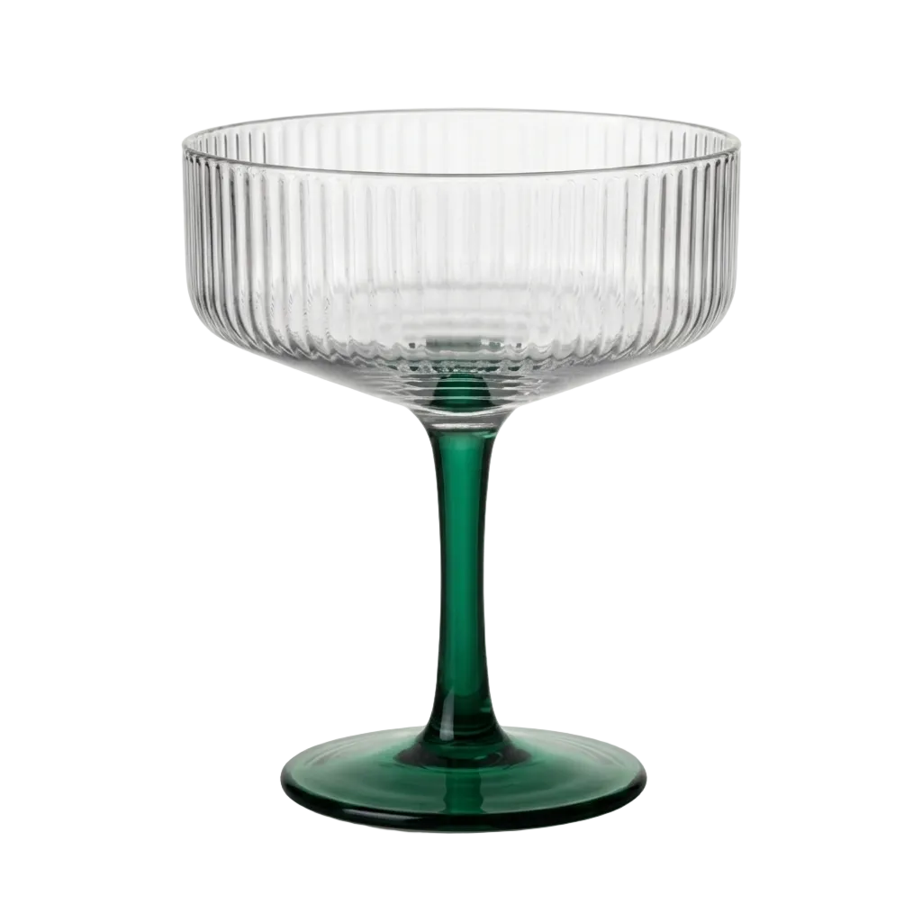 Swirl Cocktail Glass Clear Green 4x6.5 Inches Set of 2 Handblown - Casa Amarosa