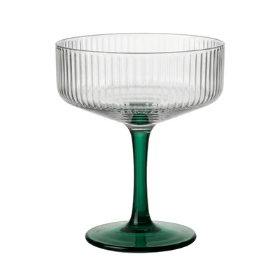 Swirl Cocktail Glass Clear Green 4x6.5 Inches Set of 2 Handblown - Casa Amarosa