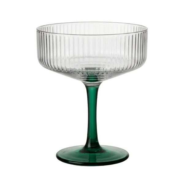 Swirl Cocktail Glass Clear Green 4x6.5 Inches Set of 2 Handblown - Casa Amarosa