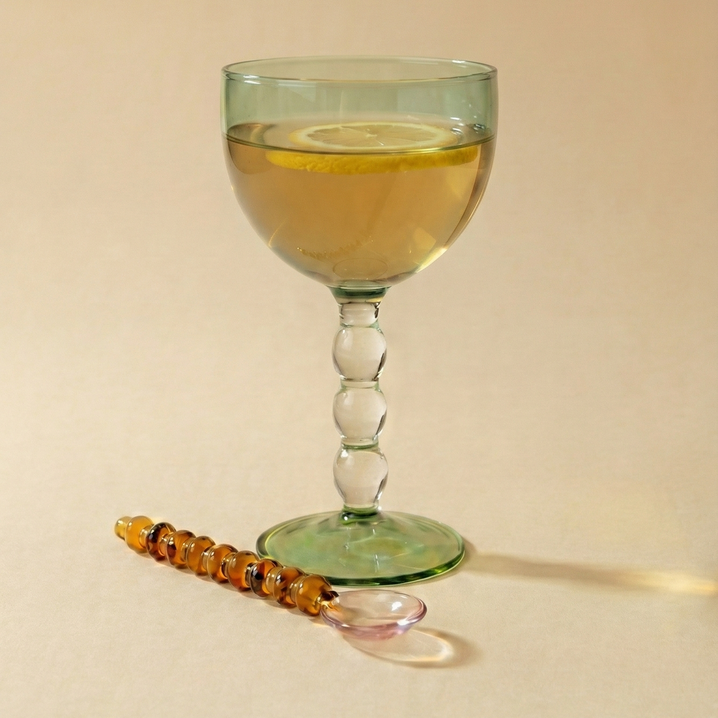 Glass Spoon with Beaded Handle Pink Amber (Set of 4)