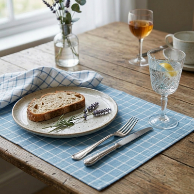 Checkered Sky Cotton Placemats Set of 4, 18.5 X 13 inch - Casa Amarosa