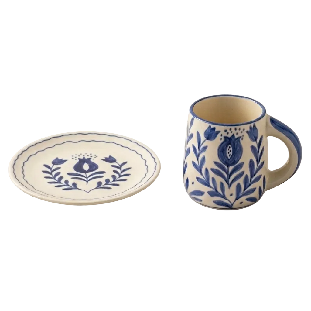 Blue Anaar Ceramic Breakfast Set Bowl Mug Plate 3 Piece Handmade - Casa Amarosa