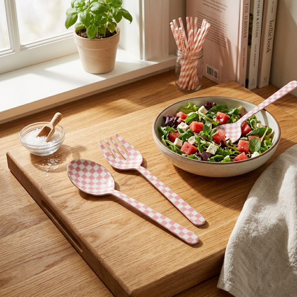 Pink Enamel Salad Server (Set of 2) - 11 x 2.5 Inches
