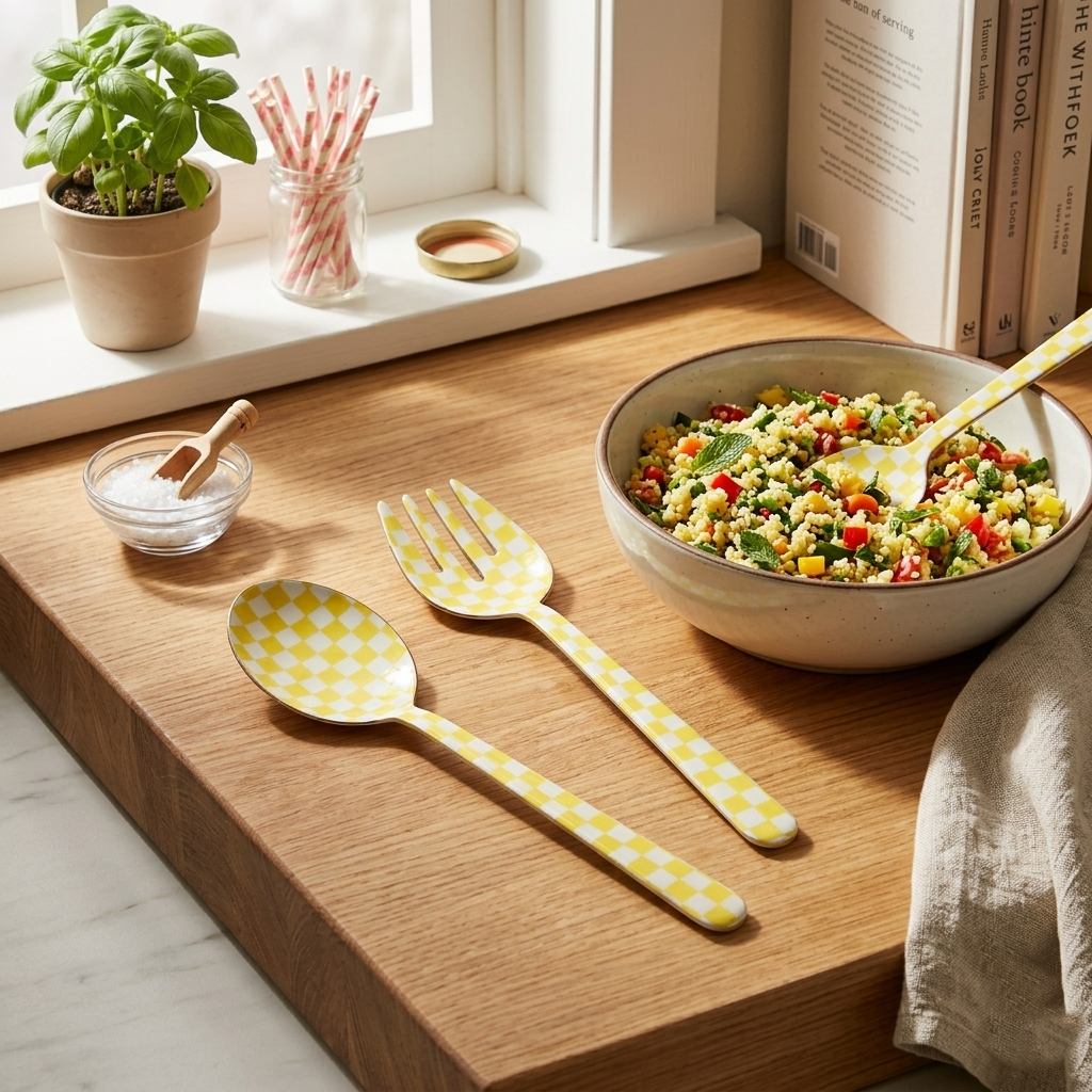 Yellow Enamel Salad Server (Set of 2) - 11 x 2.5 Inches