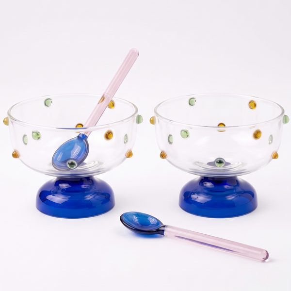 Dessert Glass & Spoon Duo Set | Handblown Borosilicate Glass | Set of 2