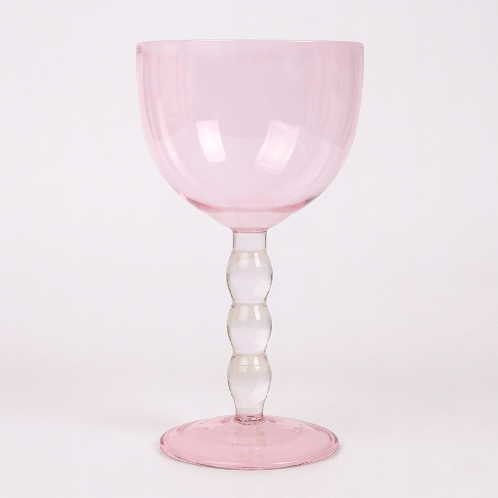 Pink Bubble Stem Cocktail Glass , 6.2 x 3.5 Inches (Set of 2)
