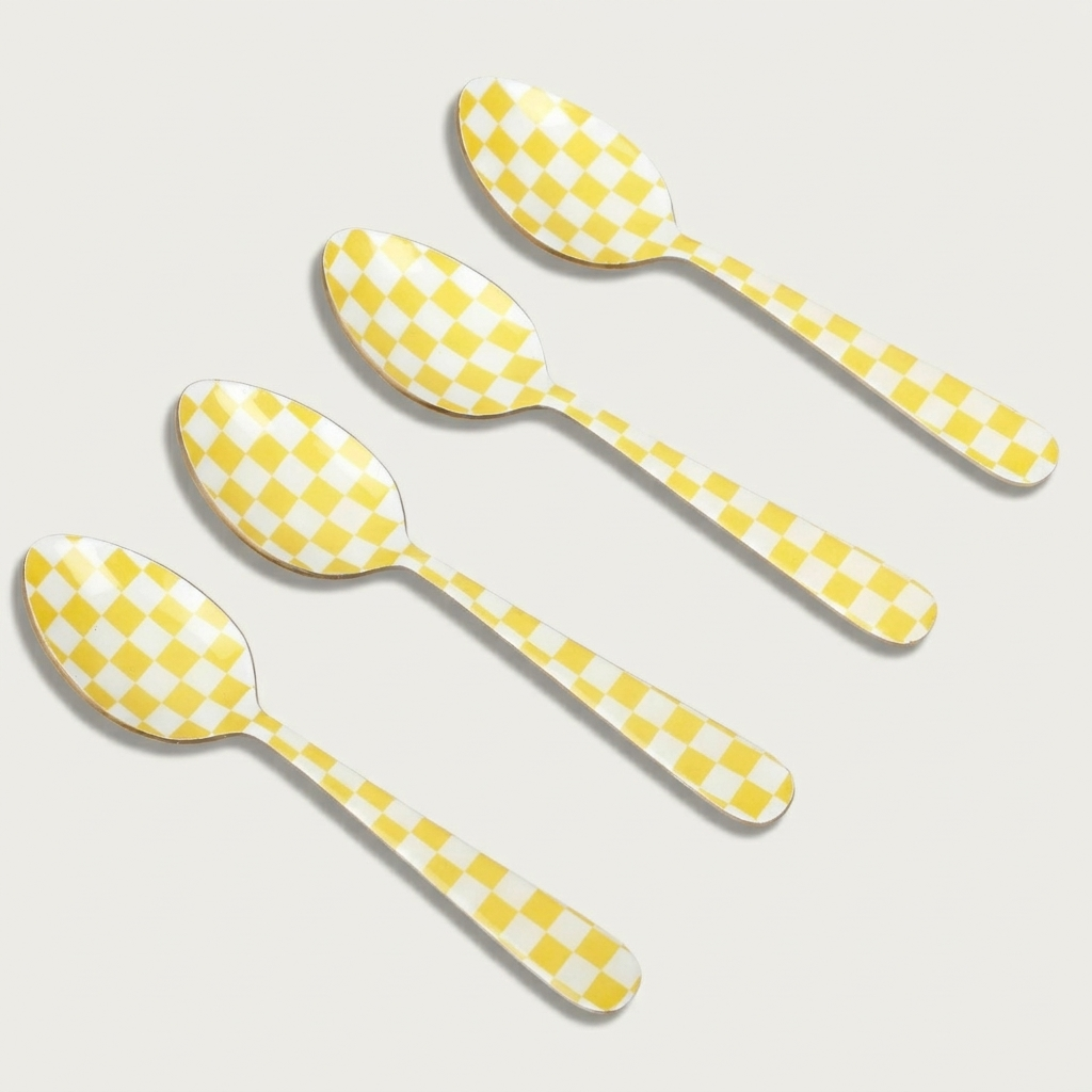Yellow Enamel Spoon Set – (Set of 4) , 5.4 x 1 Inches