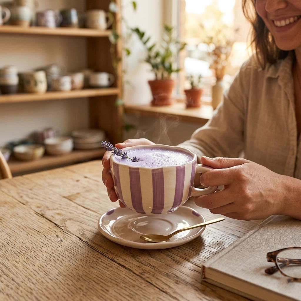 Purple Cappuccino Cup | Handpainted Ceramic | 2.9 x 3.9 in (Set of 2)