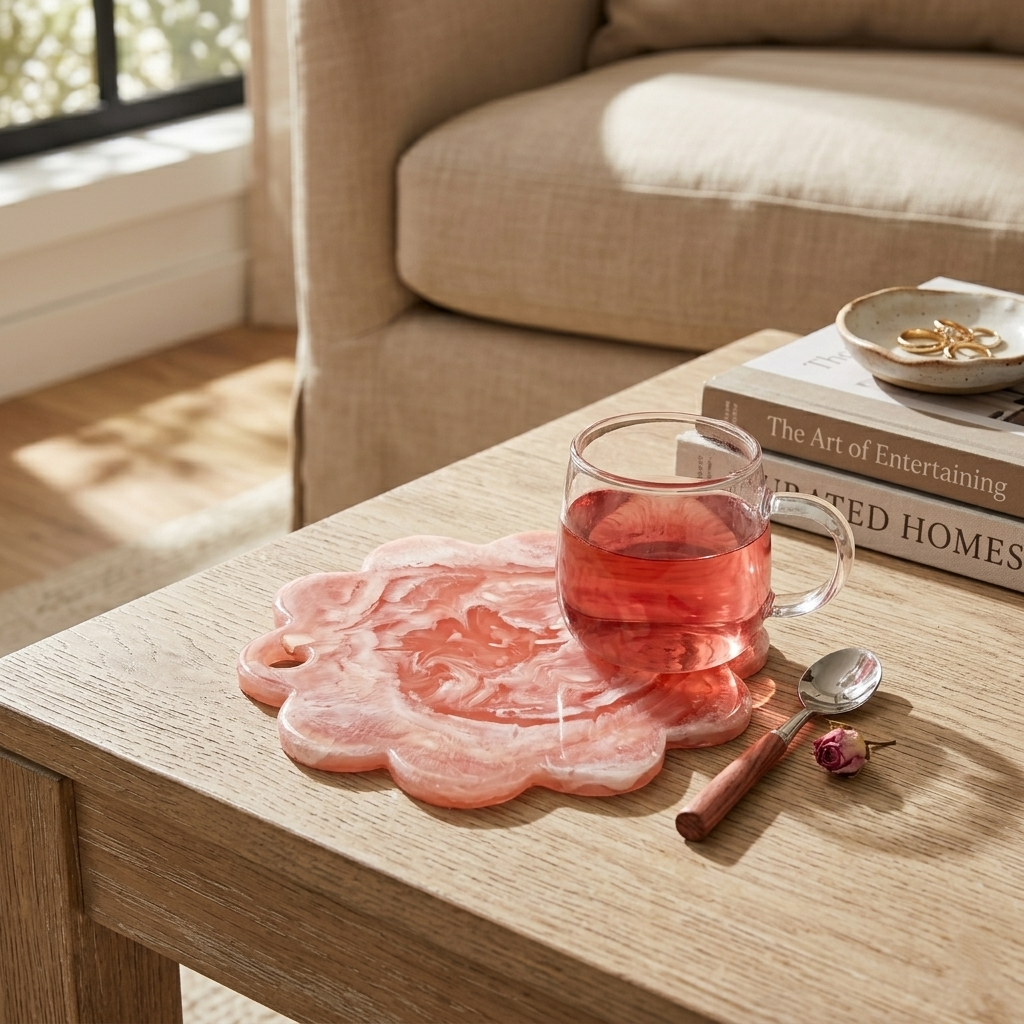 Scallop Resin Cheese Charcuterie Board,Pink  - 12 Inches