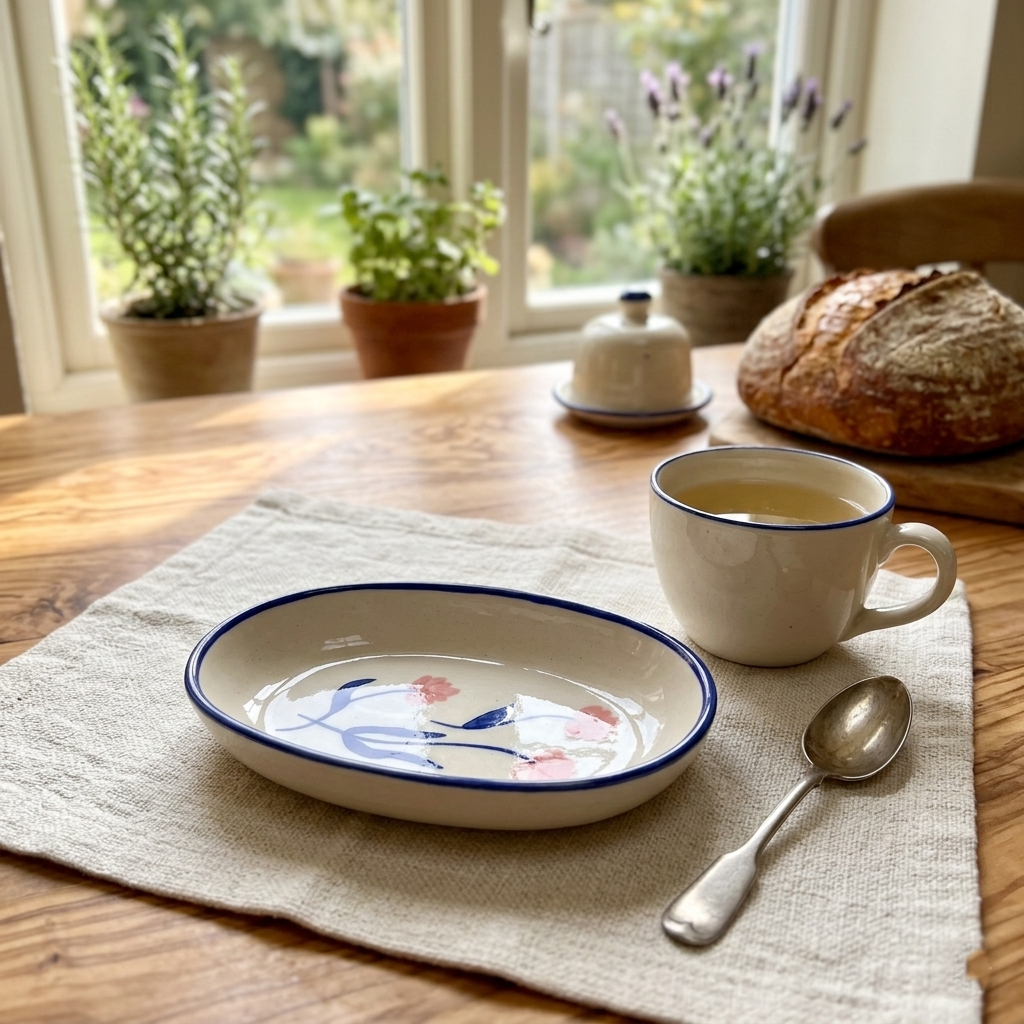Handmade Ceramic Serving Bowl Camellia 22cm White - Casa Amarosa