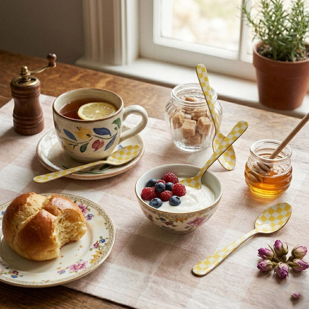 Yellow Enamel Spoon Set – (Set of 4) , 5.4 x 1 Inches